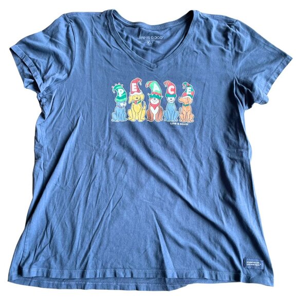 Life Is Good Dog Peace V-Neck, Blue - Size XL - Picture 1 of 7